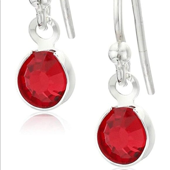 NWT Alex and Ani Halos & Glories July Red Crystal Shiny Silver Drop Earrings - Picture 4 of 4